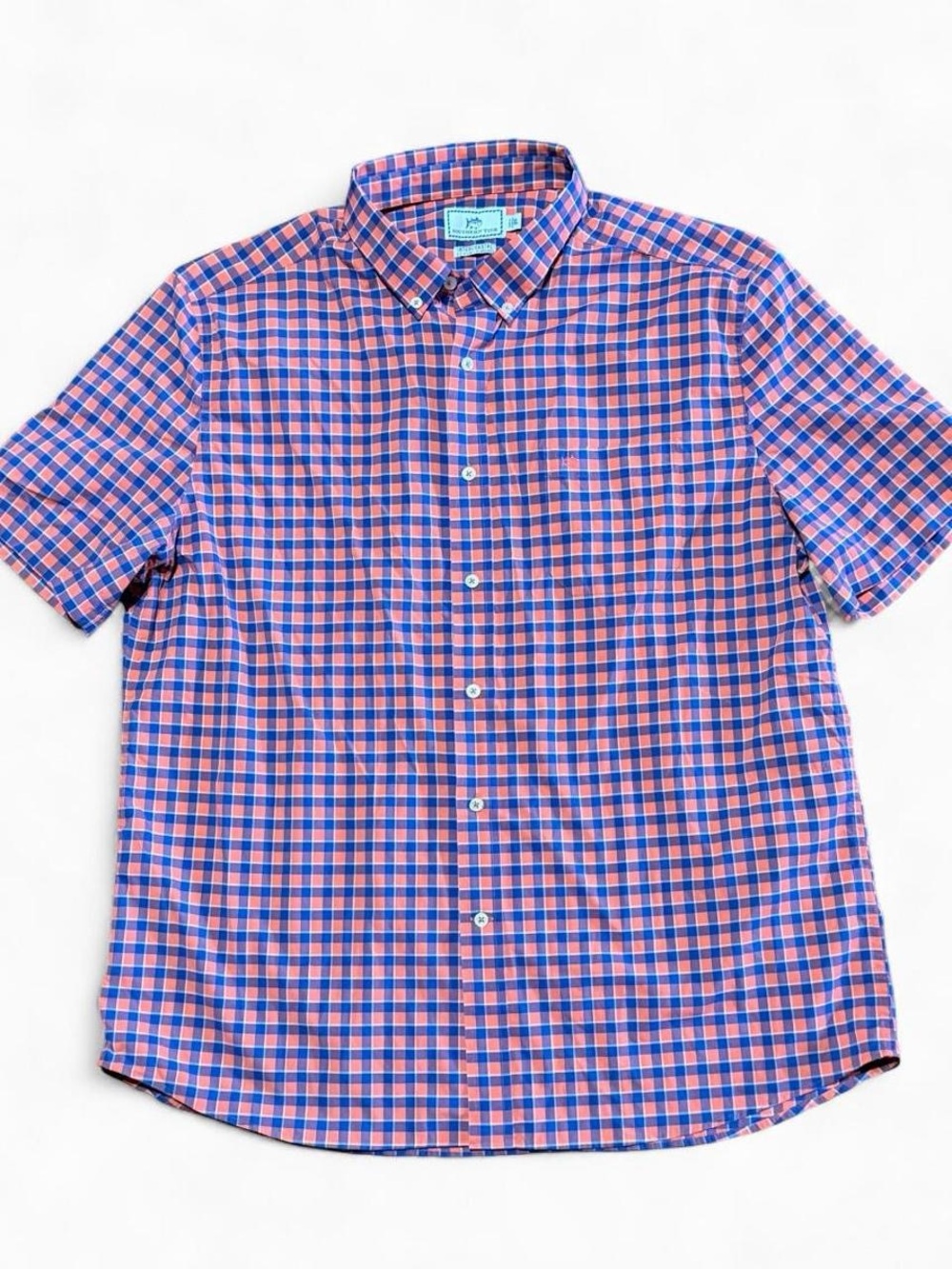 Southern Tide Intercostal blue and orange plaid button-up shirt Size XL